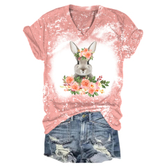 Blooming Bunny: Easter Flower Bleached V-Neck Tee